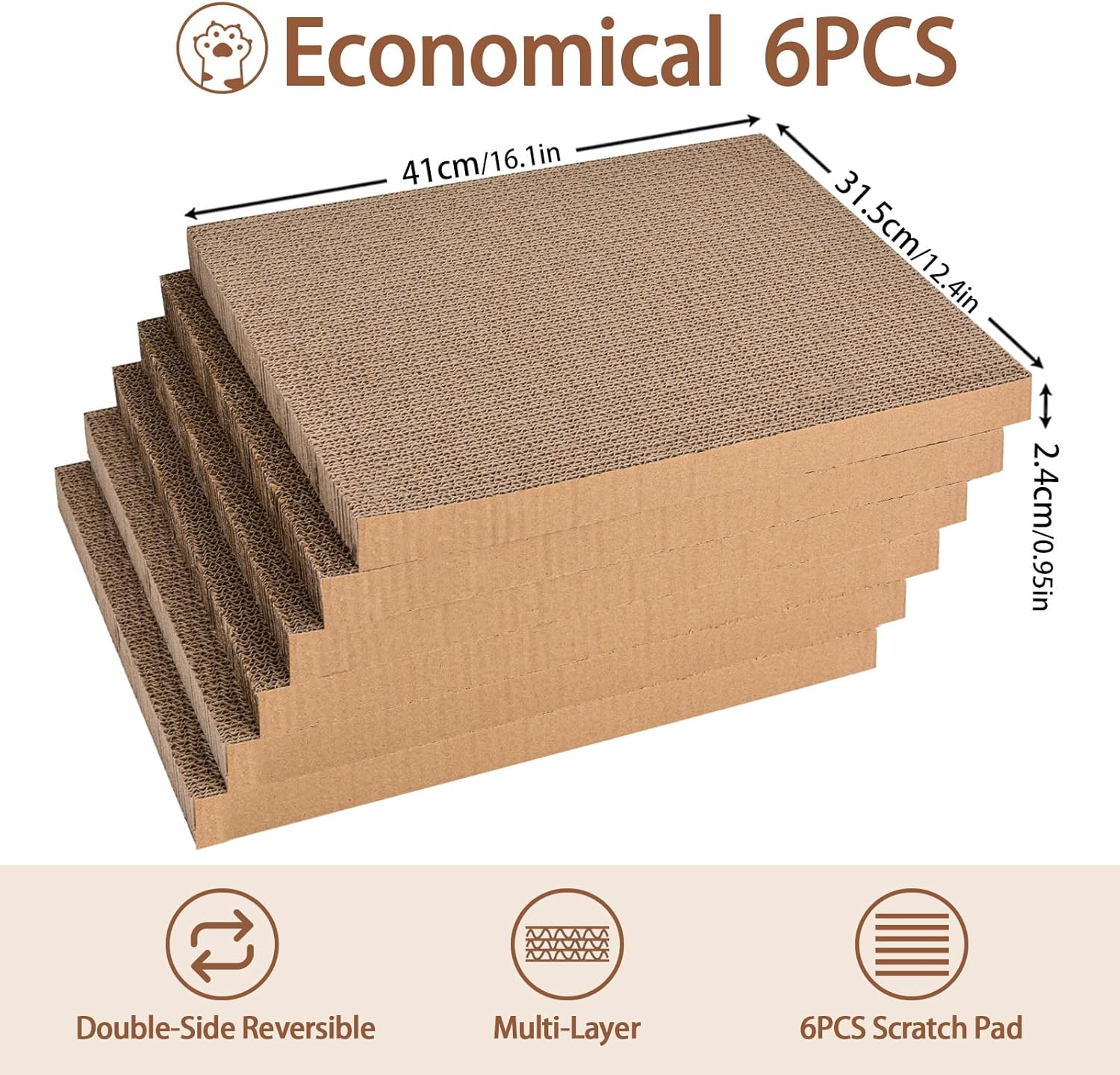 LIFLIX Cardboard Cat Scratcher with 2 Boxes, 6PCS Reversible Cat Scratch Pads in Large Cat Scratcher Box, 44L X 34W X 15.5H Cm image number 2