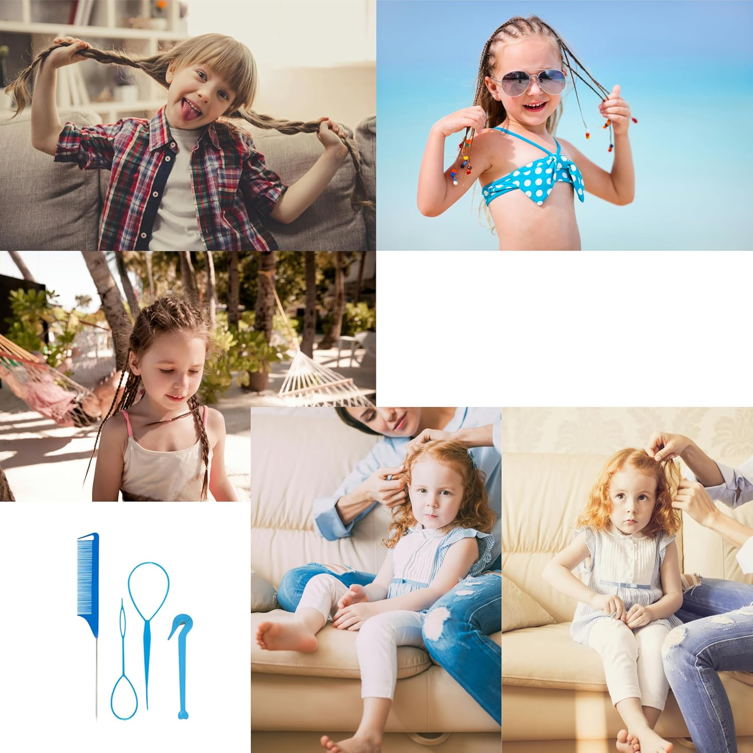 4 Piece Hair Braiding Tool Kit Professional Hair Styling Set for Perfect Braids, Includes Hook, Comb, Clips, and Accessories Ideal for Beginners and Expert (Blue) image number 5