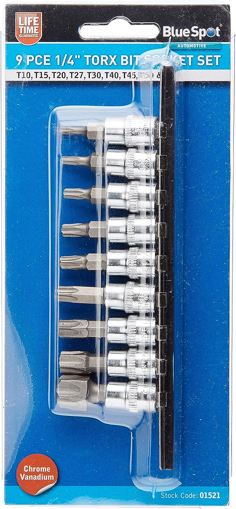 Blue Spot 01521 9 Piece 1/4 Inch Star Bit Socket Set on Rail image number 3