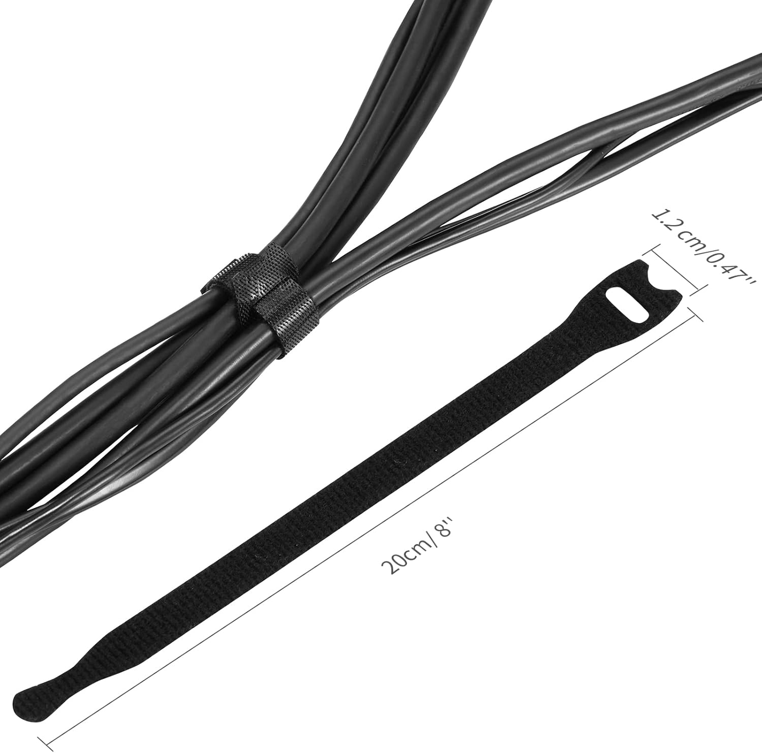 50PCS Reusable Cable Ties Cable Straps,Trilancer 20Cmx1.2Cm Thin Wire Cord Organization Ties with Hook and Loop for Home, Office and Data Centers(Black) image number 4