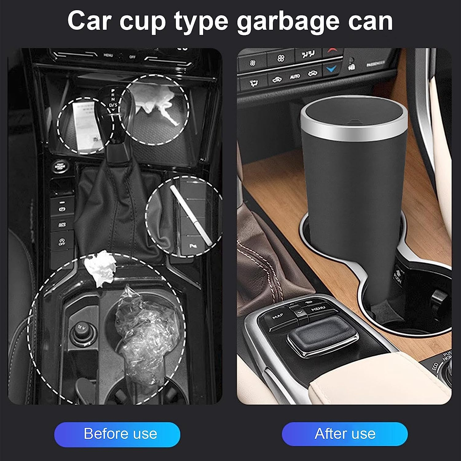 Mini Car Trash Can with Lid, Leak-Proof Car Garbage Can, Durable Car Trash Bin, No-Spill Car Cup Holder, Odor Blocking, for Desktop, Automotive, Home & Car Accessories (Black) image number 5
