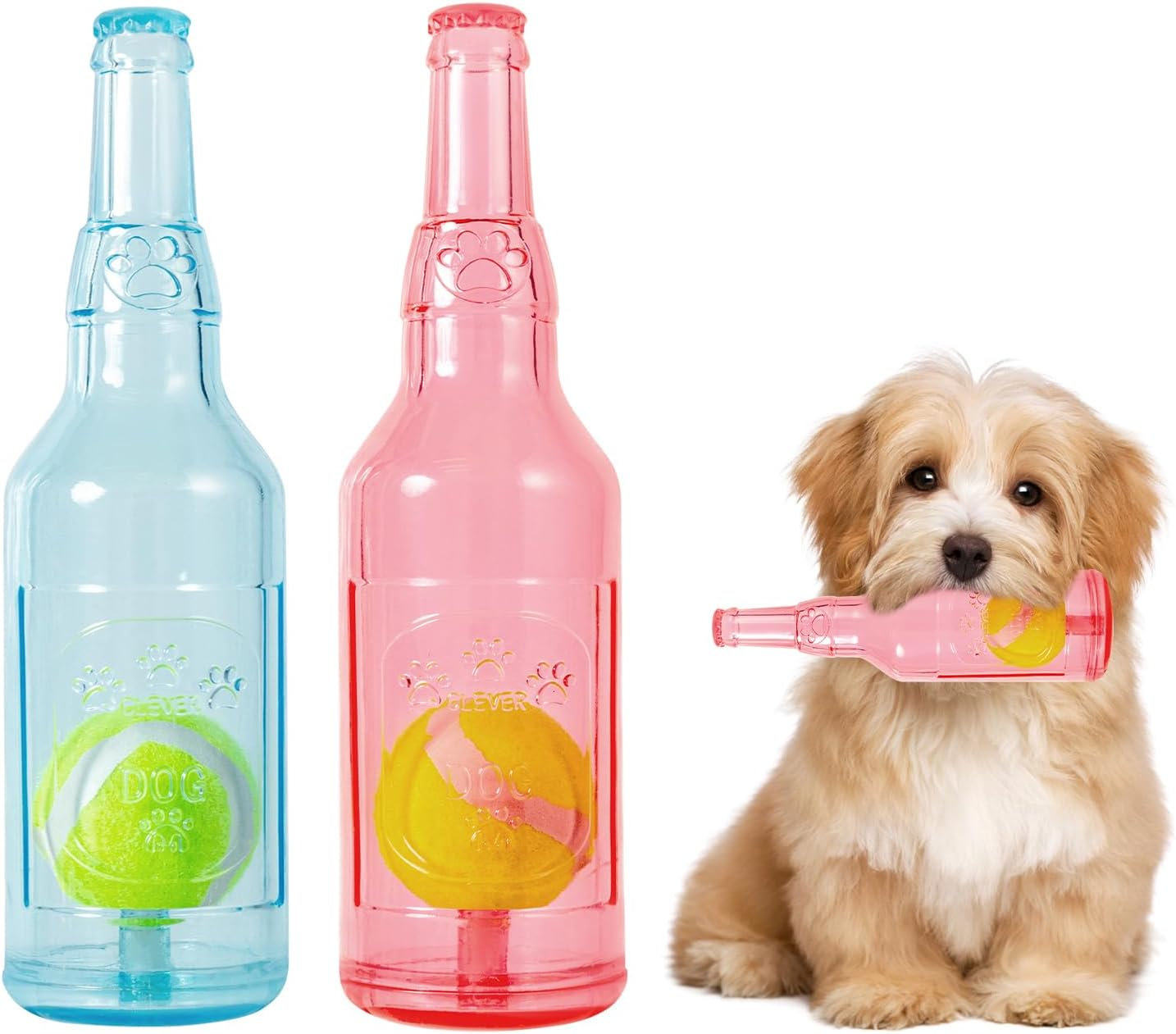 Dog Toy, Dog Retriever Toy, Floating Squeaky Dog Toy, Interactive Fetch Toy for Play and Training, Bottle Shape with Tennis Ball inside (Small X2) image number 6