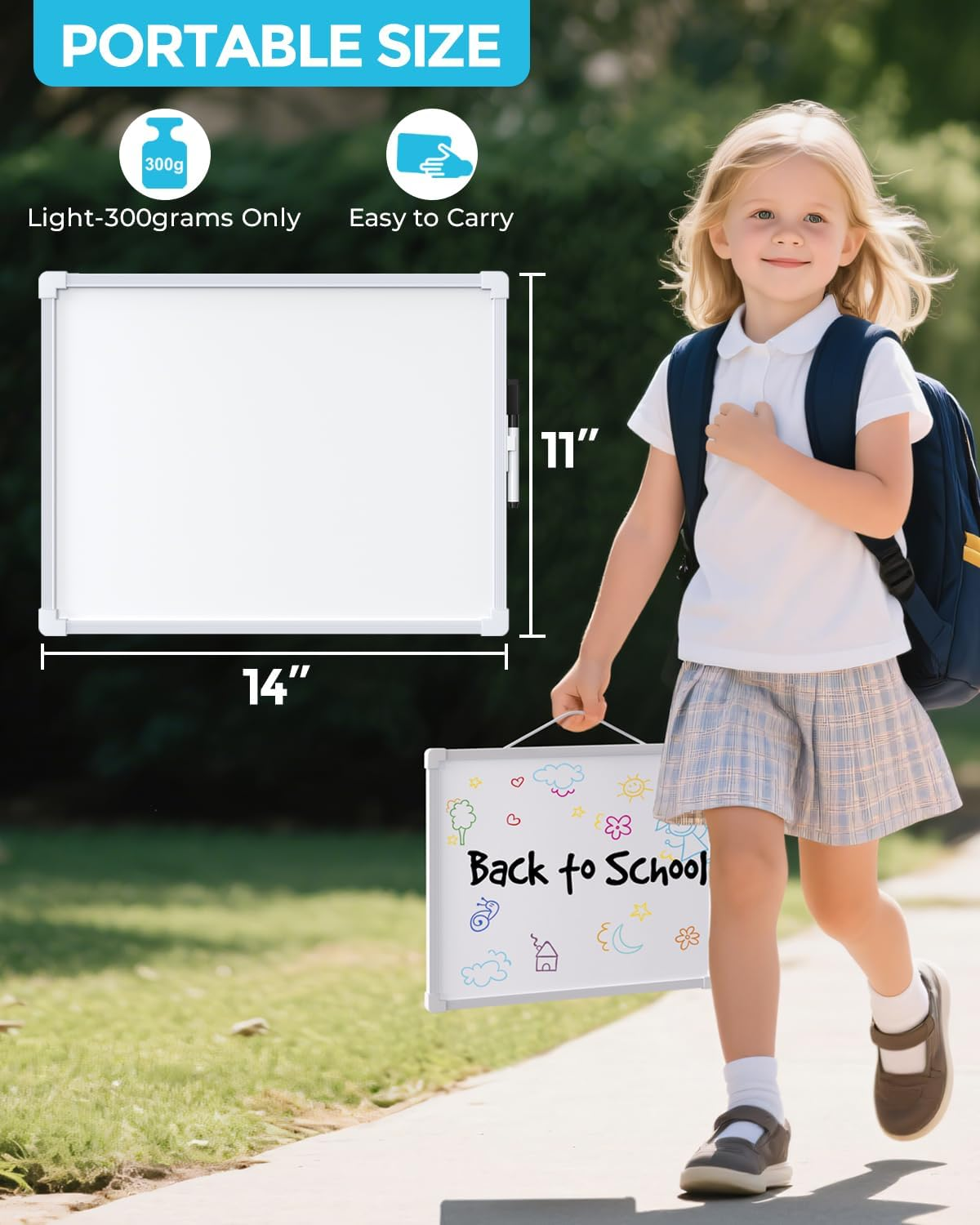 Small Dry Erase Board, 14"X11" Double Sided Hanging Whiteboard for Wall, Mini White Board with a Black Dry Erase Marker, Portable Whiteboard for Planning Learning Writing Drawing Memo