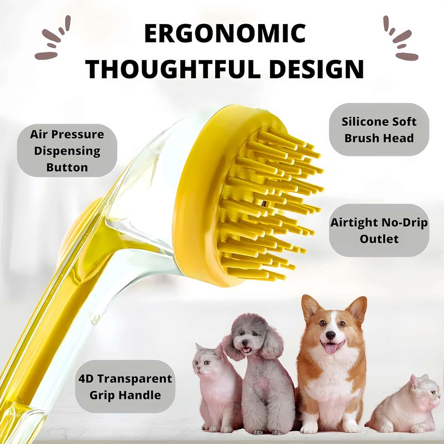 ARREBOL Pet Bath Brush with Shampoo Dispenser, Dog & Cat Grooming Scrubber, Paw Cleaner & Massager for Short/Long Hair image number 3