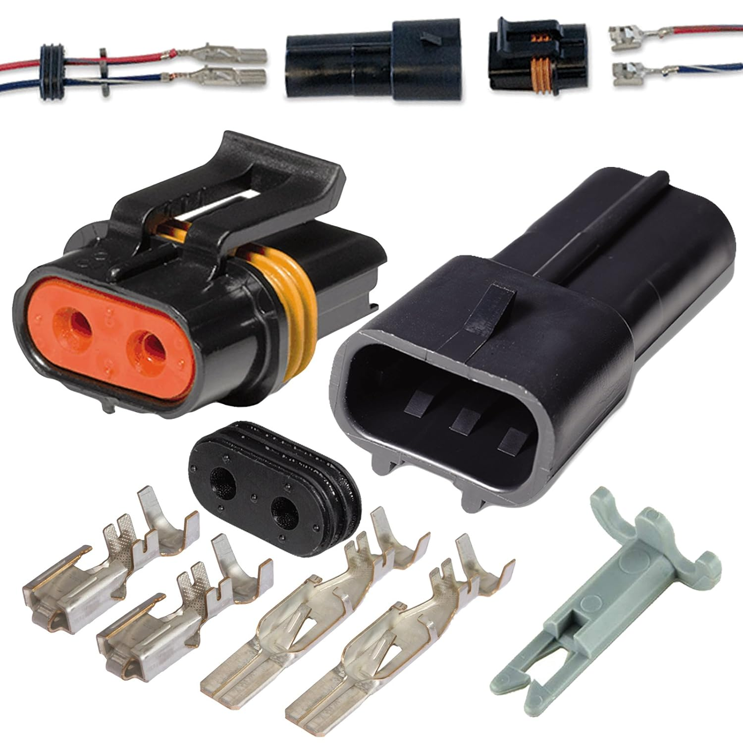 2 Pin Metri-Pack Waterproof Connector 10-12Awg Terminals and Seals 46Amp (10-12 GA (1Set)) image number 1