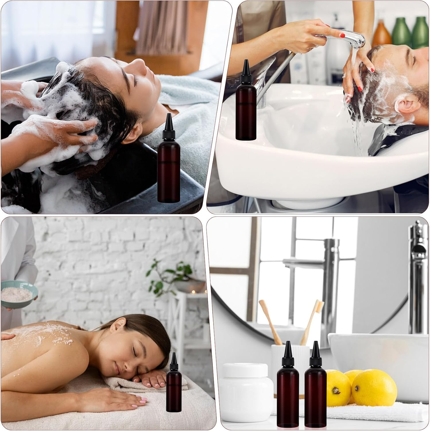 Wanmu 5Pcs Hair Color Applicator Bottles, Refillable Squeeze Bottle, Amber Empty Plastic Twist Top Cap Bottles, Empty Hair Oil Applicator for Liquid Hair Oil Shampoo Lotion