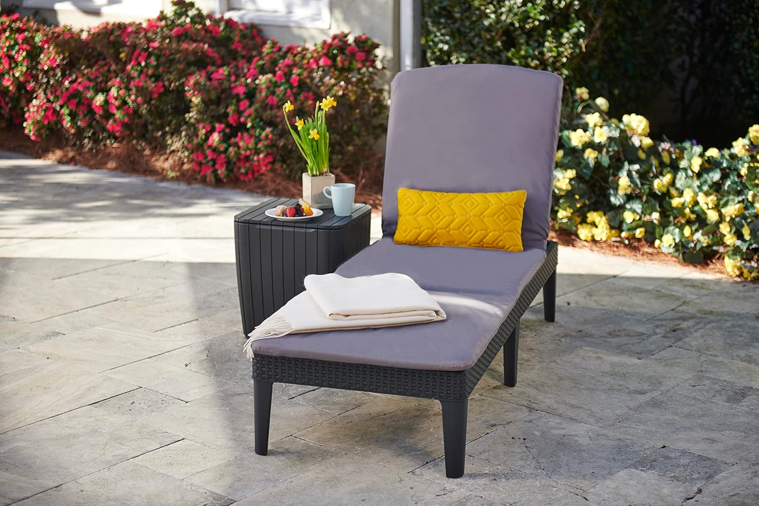 Keter 014 Jaipur 4 Positions Sun Lounger with Cushion, Graphite Gray/Cool Grey image number 1