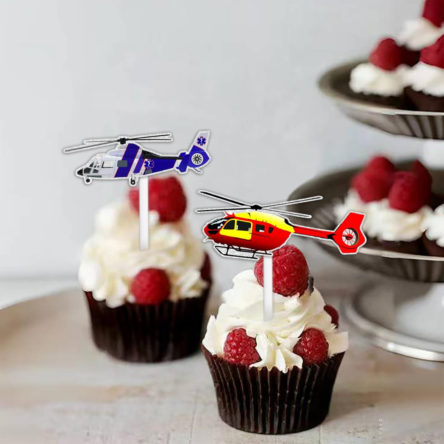 Airplane Dessert Cupcake Topper Cheer to Aviation Fighter Theme Decorations Supplies Baby Shower Children Boys Girls Happy Birthday Party Decor Set 18Pcs Glitter image number 2