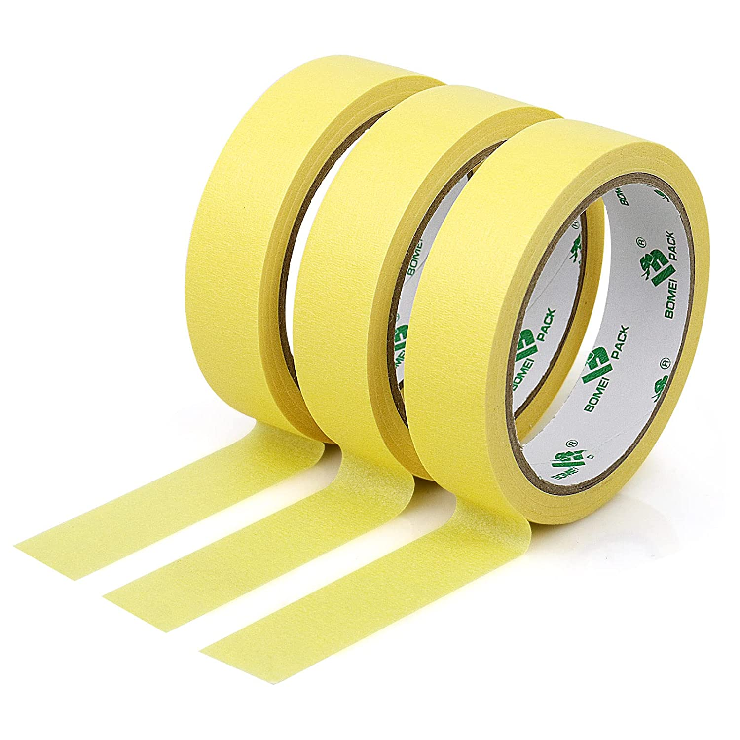 BOMEI PACK Yellow Masking Tape Decorative Writable Yellow Painters Tape for Arts & Crafts,3 Rolls Pack, 24Mm X 20M per Roll image number 3