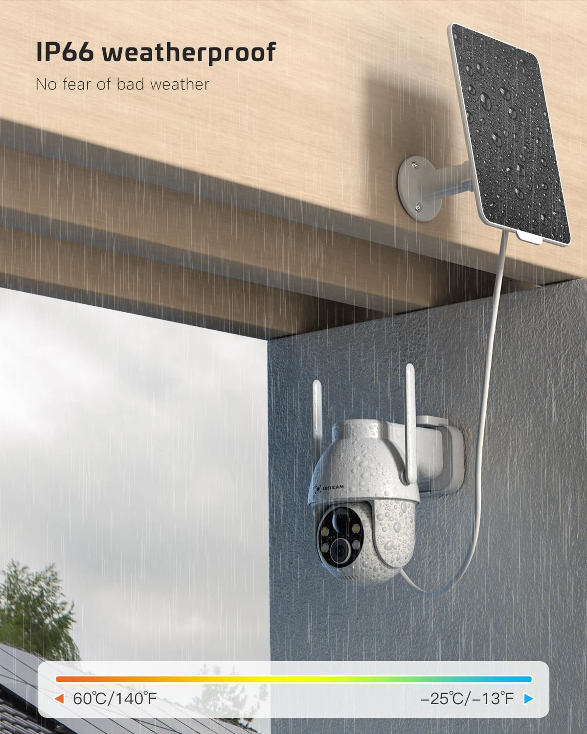 COCOCAM 2PCS Solar Camera Outdoor Wireless, 2K PTZ 2.4Ghz Wi-Fi, Home Security, AI Motion Detection, Color Night Vision, 2-Way Audio, IP66, Cloud image number 5