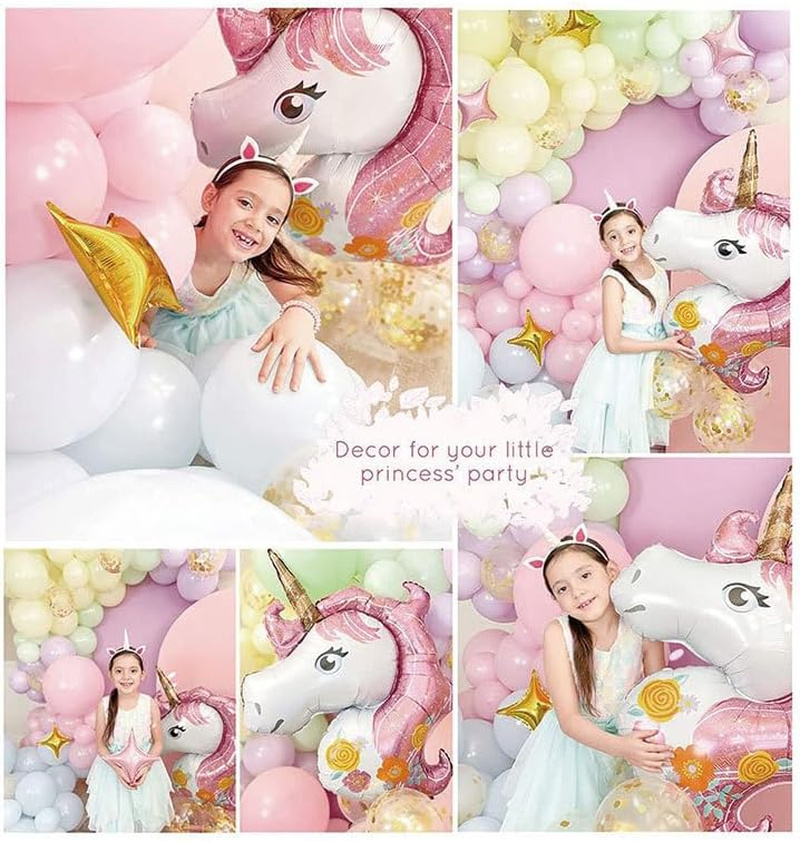 Premium 16Ft Unicorn Balloons Arch Kit with Giant Unicorn Foil, Star - Pastel Rainbow Unicorn Balloon Garland Kit - Unicorn Birthday Decorations for Girls - Unicorn Party