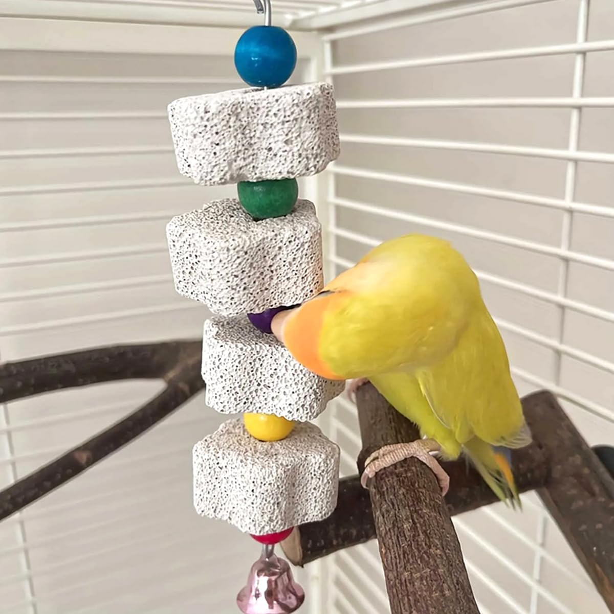 3Pcs Parrot Chewing Toy,Bird Beak Grinding Stone Toys with Bell,Parrot Beak Grinding Stone Bird Cage Accessories