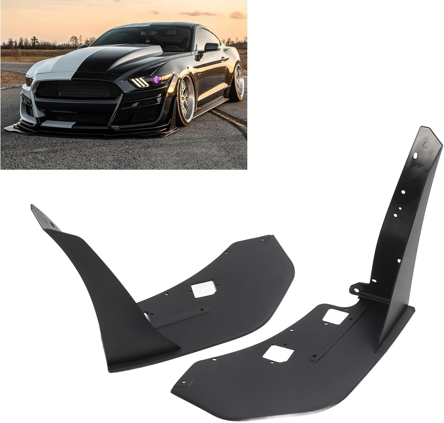 Front Bumper Corner Spoiler for Mustang GT500 2014‑2021, Universal Front Bumper Lip Strut Rod Spoiler for Mustang GT500 2014-2021, Front Bumper Chin Spoiler image number 2