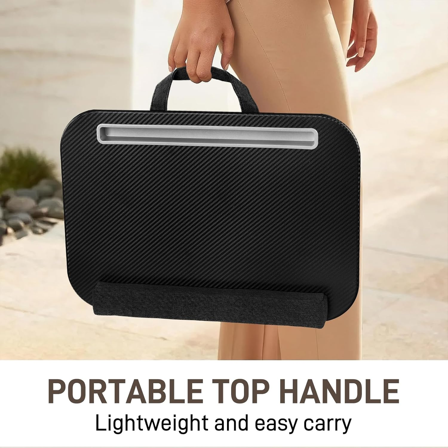 Lap Desk, Portable Laptop Desk with Pillow Cushion, Wrist Pad and Phone Holder, Fits up to 15.6 Inch Laptops, Laptop Cushion for Sofa Bed Working Writing Drawing image number 5