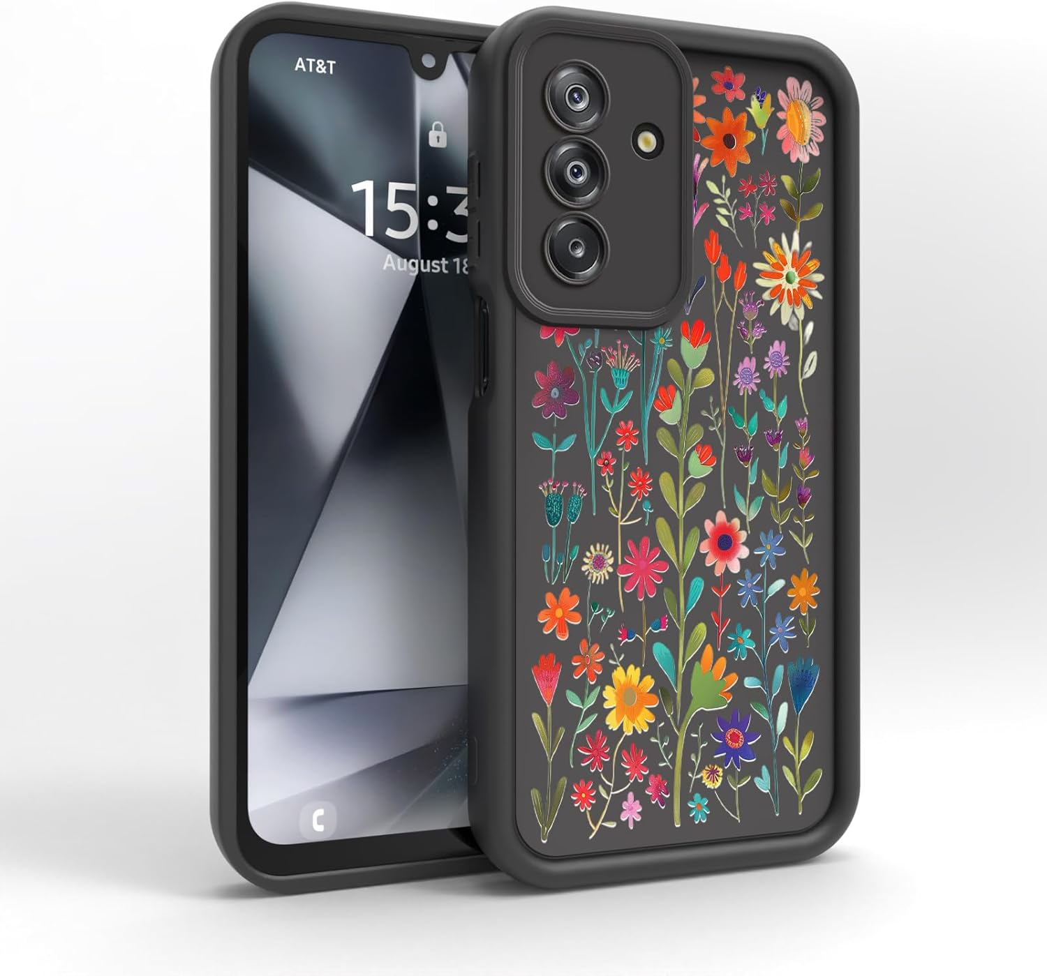 Panxcase Case for Samsung Galaxy A56 5G - Mobile Phone Case Silicone Case Soft Thin Lightweight Elegant Design Camera Protection Shockproof Scratch-Resistant Slim Protective Case (Black, Flowers)