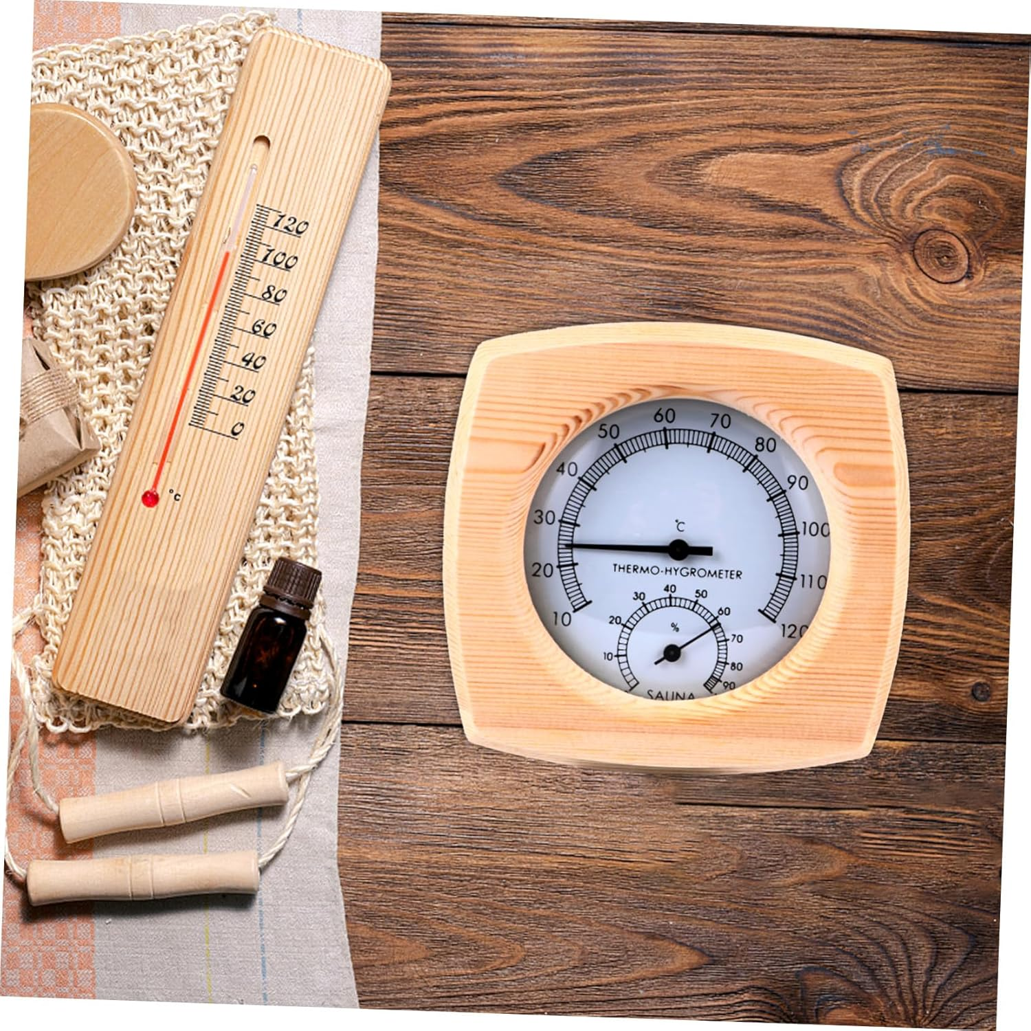 POPETPOP Wooden Sauna Thermometer Hygrothermograph for Sauna Hygrometer and Thermometer Combo for Monitoring Temperature and Moisture in Home image number 2