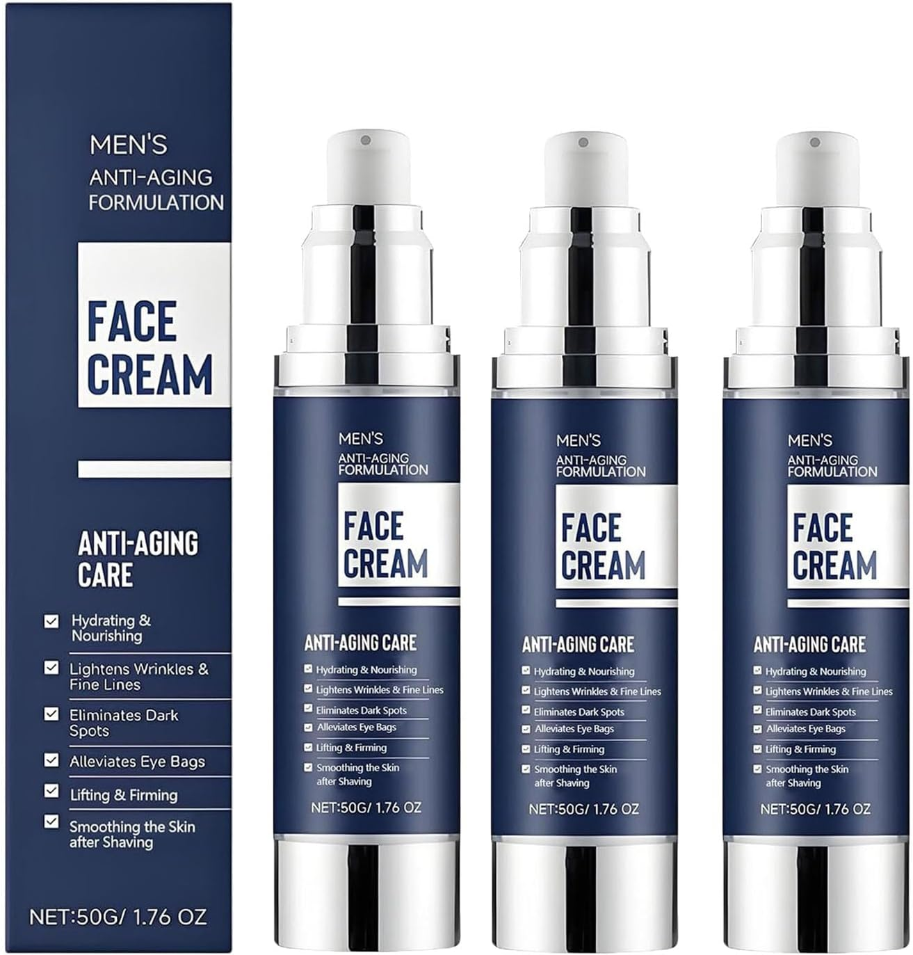6 in 1Mens Face Moisturizer, Anti-Aging and Firmer Face Cream, Dull Spots Remover, Hydrating & Nourishing, Reduces Wrinkles, Fine Lines and Eye Bags, after Shave Lotion for Men (3Pcs)