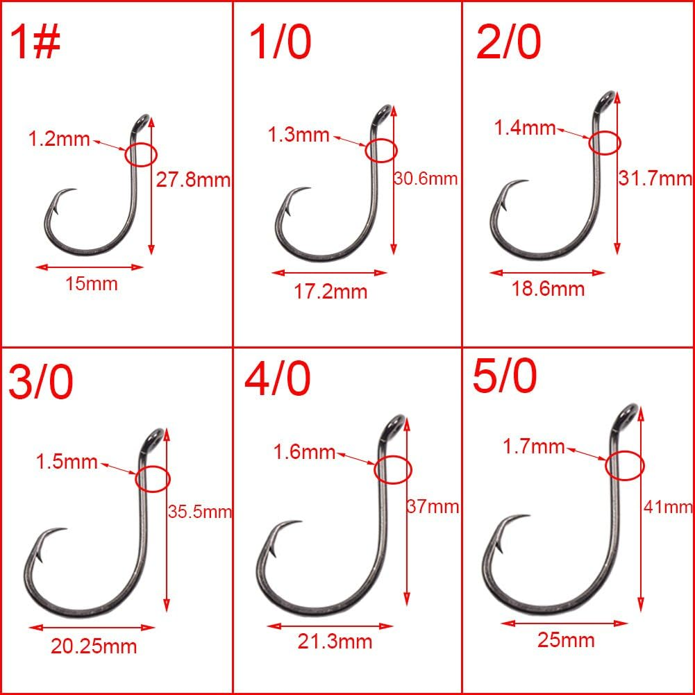 Croch 150 Pack Octopus Circle Hooks Offset Point 6 Size #1, 1/0, 2/0, 3/0, 4/0, 5/0 image number 1