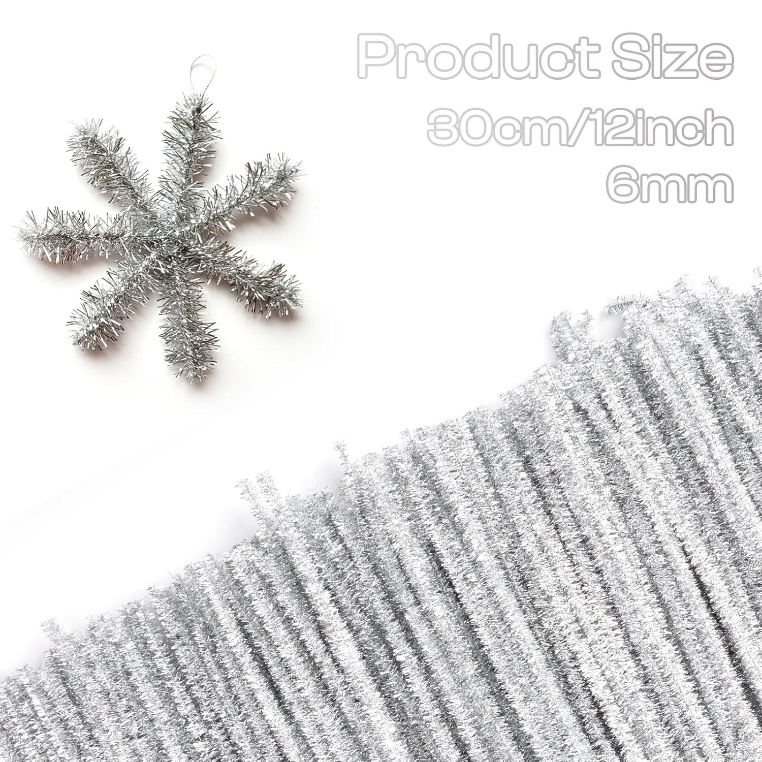 200 Pieces Silver Pipe Cleaners Craft Chenille Stems for DIY Art Creative Crafts Party Decorations (12 Inch X 6 Mm) image number 4