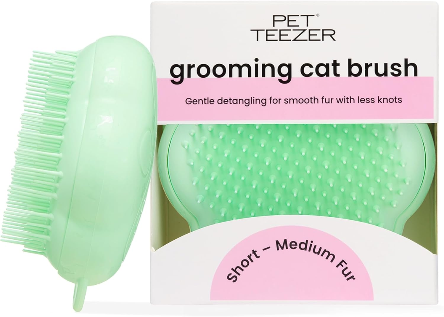 Tangle Teezer | Pet Teezer | Cat Grooming Brush | Short, Medium Hair | Soft Bristles to Detangle Knots | Green