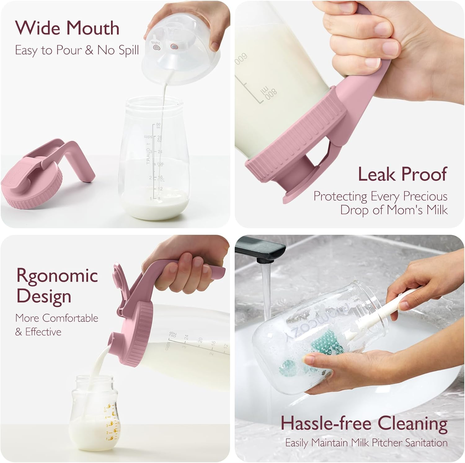 Momcozy Breast Milk Pitcher, Resistant to Heat and Cold Abrupt Temp Swings, No Leak Breast Milk Fridge Storage Container with Wide Mouth, Fast Baby Formula Maker, Breastfeeding Essentials, Pink image number 5