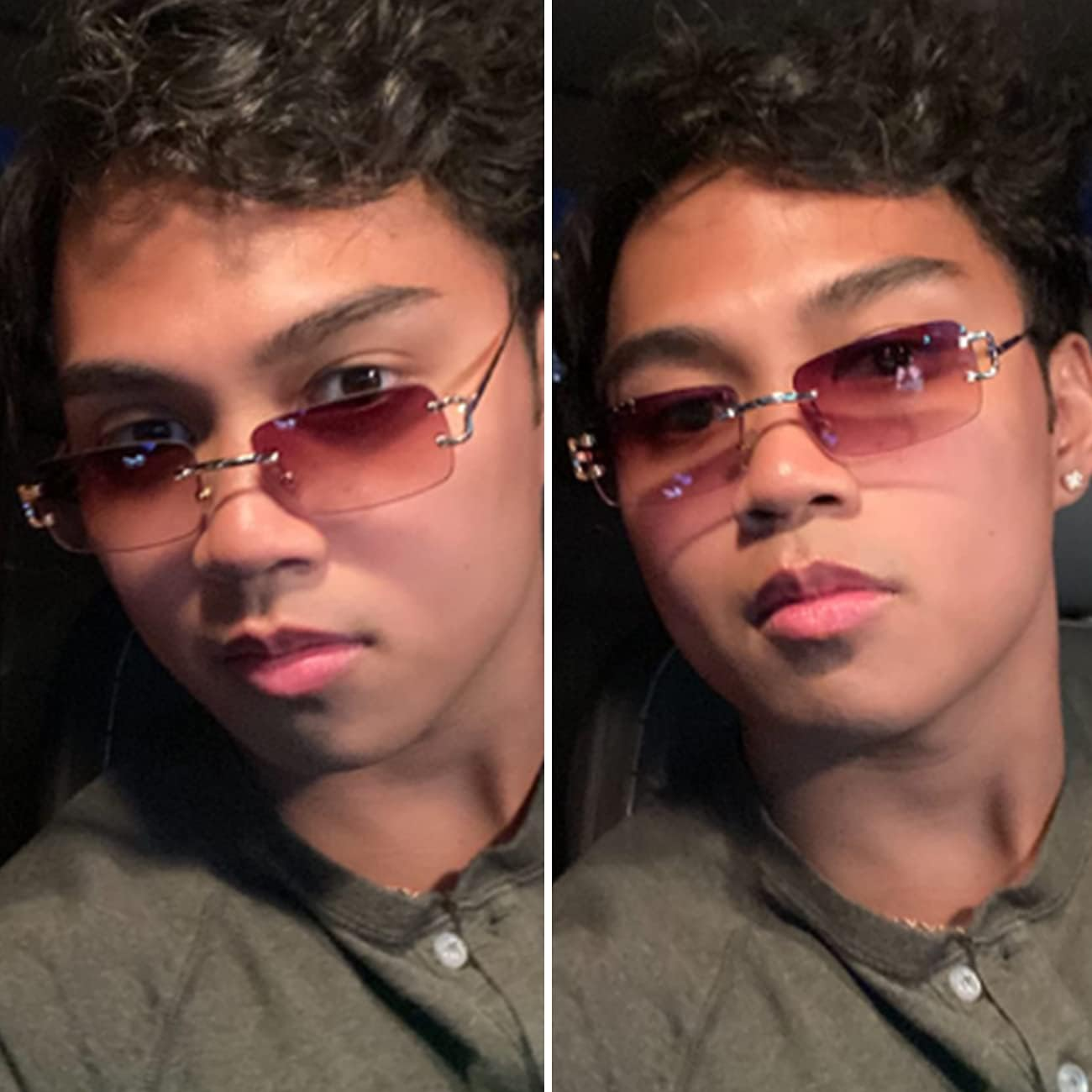 Sdinm Small Narrow Rimless Sunglasses Fashion Frameless Rectangle Tinted Lens Eyewear 90S Glasses for Women Men - 2Pc:Clear+Brown Gradient image number 2