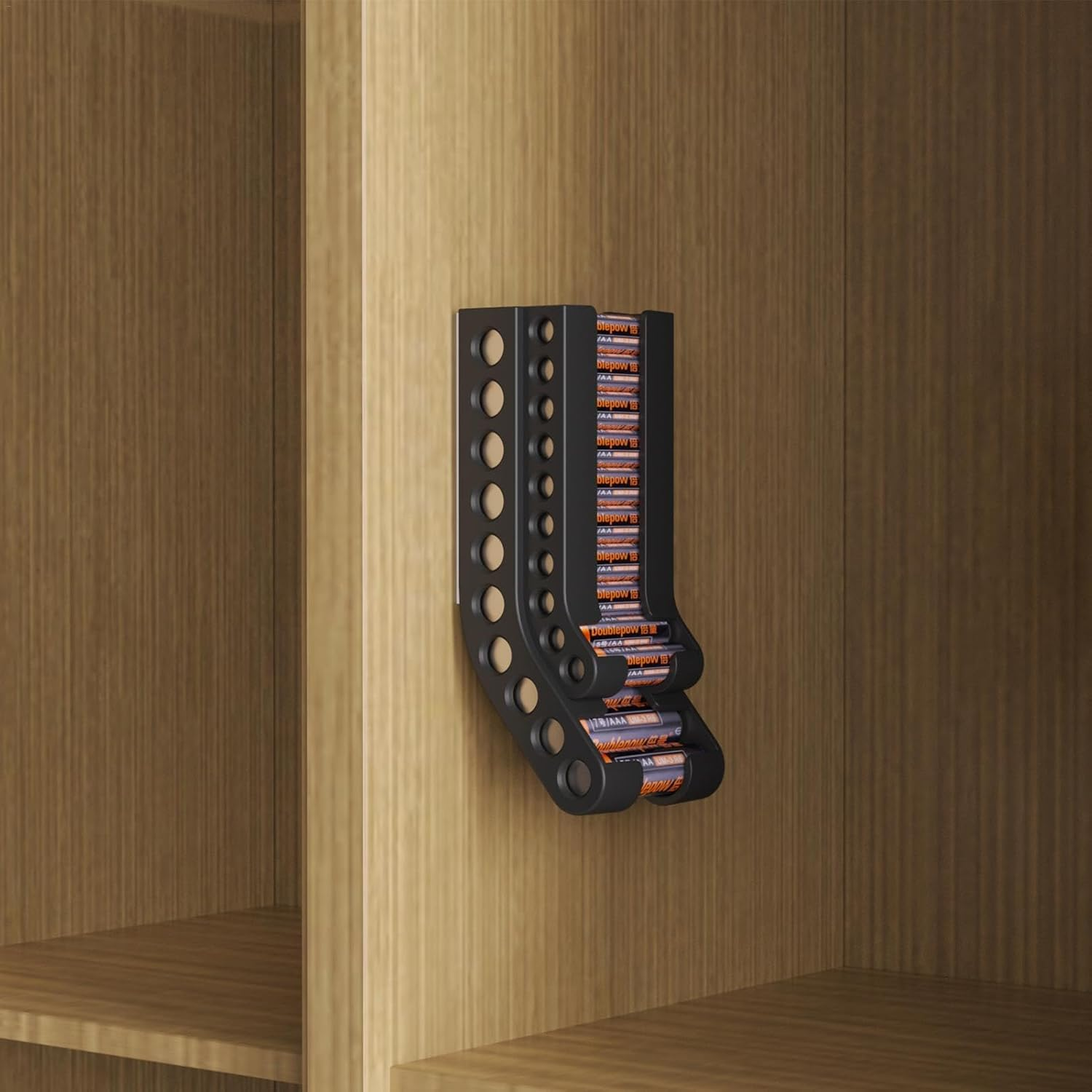 Battery Storage Organizer - Battery Dispenser Organizer, Battery Holder Storage | Wall Mount Battery Holder, Battery Organizer Storage Holder, Wall Mount Holds 10 AA and 10 AAA Batteries - Black image number 2