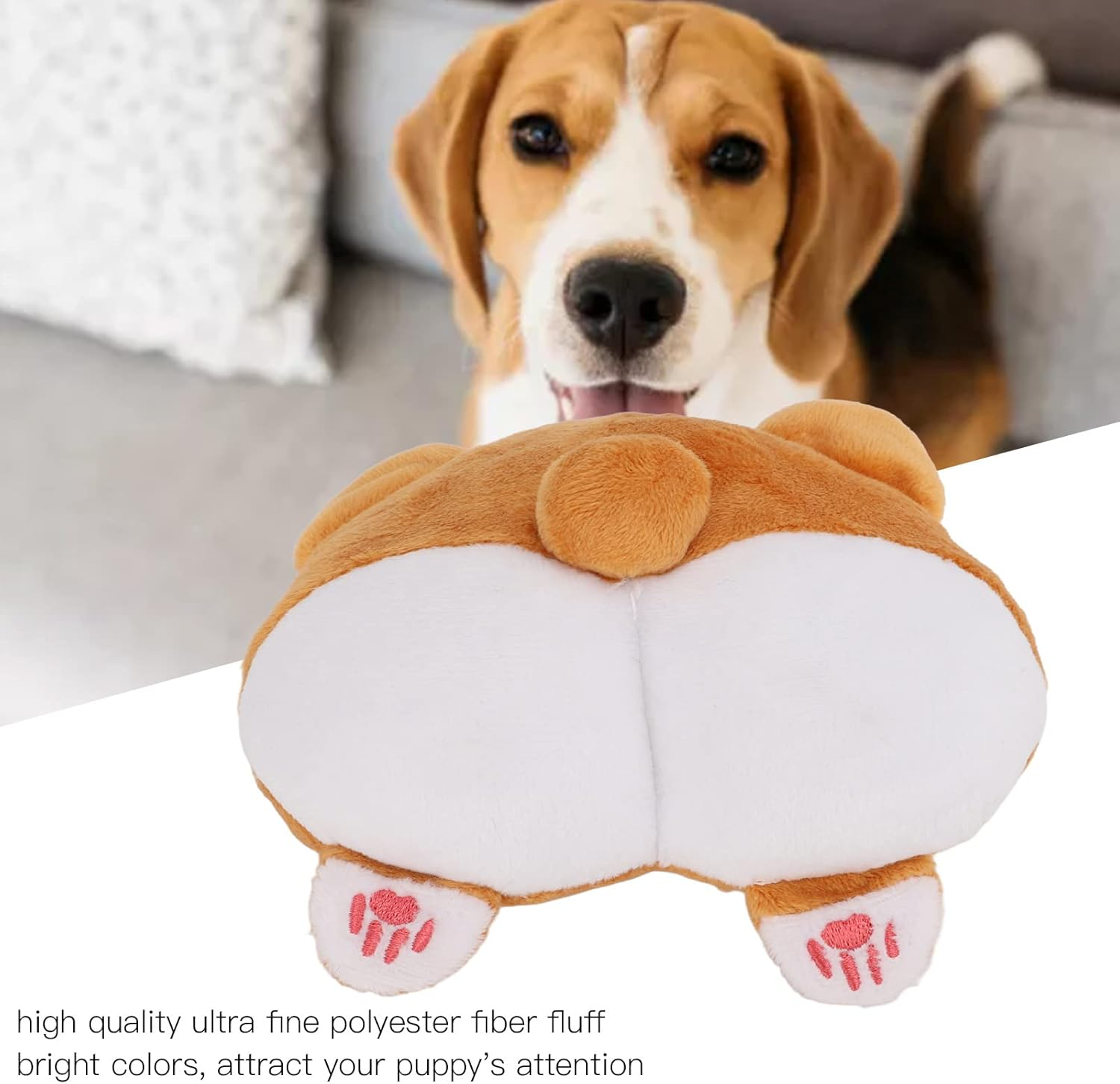 Plush Squeaky Dog Toys, Corgi Ass Plush Squeaky Toy Cleaning Teeth Pet Chew Toys, Attractive and Funny Puppy Squeaky Teething Toys for Small and Medium Sized Dogs image number 2