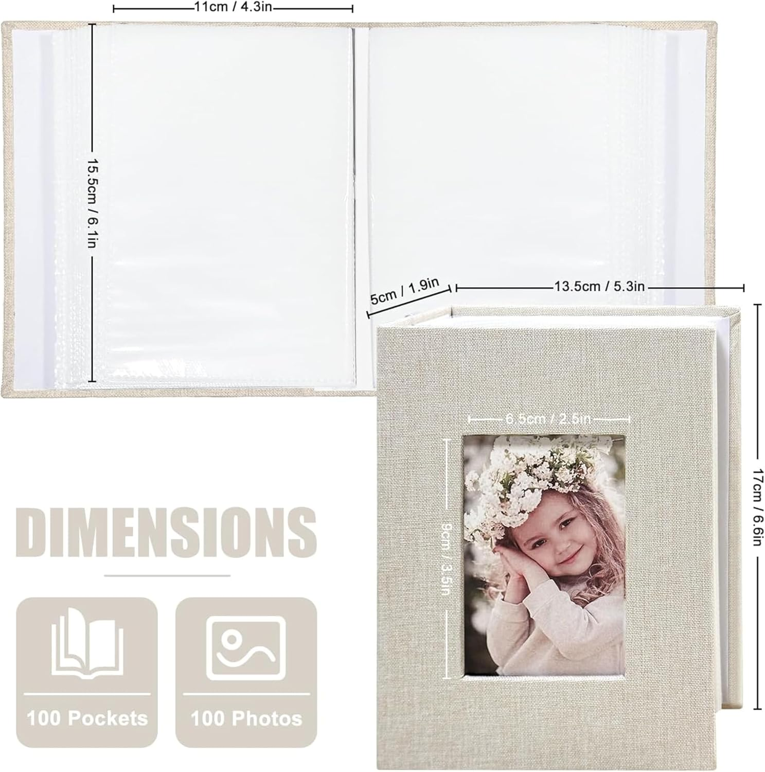 Linen Cover Mini Photo Album, Black, PVC/PU Material, 6.4X4.9 Inch, Holds 100 Pictures on 50 Pages, Perfect for Anniversaries, Baby Milestones, Vacation Memories (Grey) - Grey image number 5