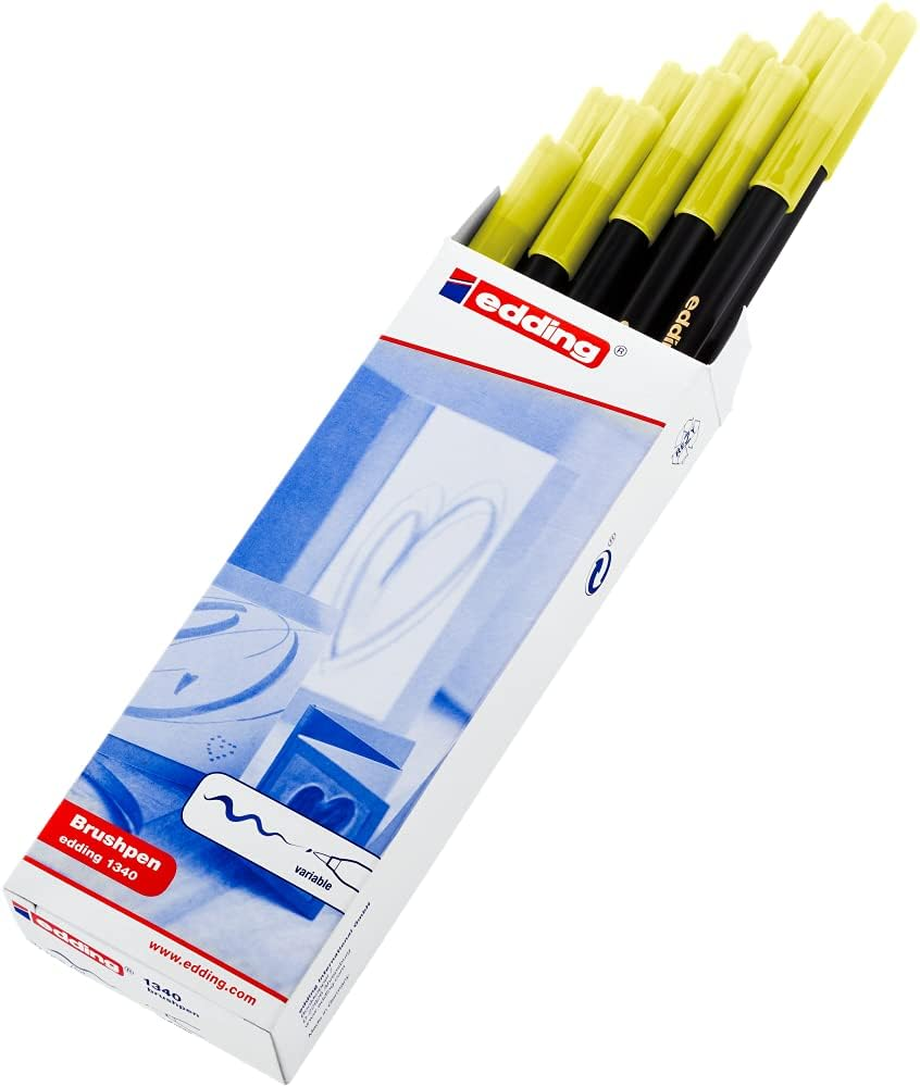 Edding 1340 Brush Pen - Honeydew Melon - 10 Pens - Flexible Brush Tip - Felt Pen for Painting, Writing and Drawing - Bullet Journals, Hand Lettering, Mandalas, Calligraphy