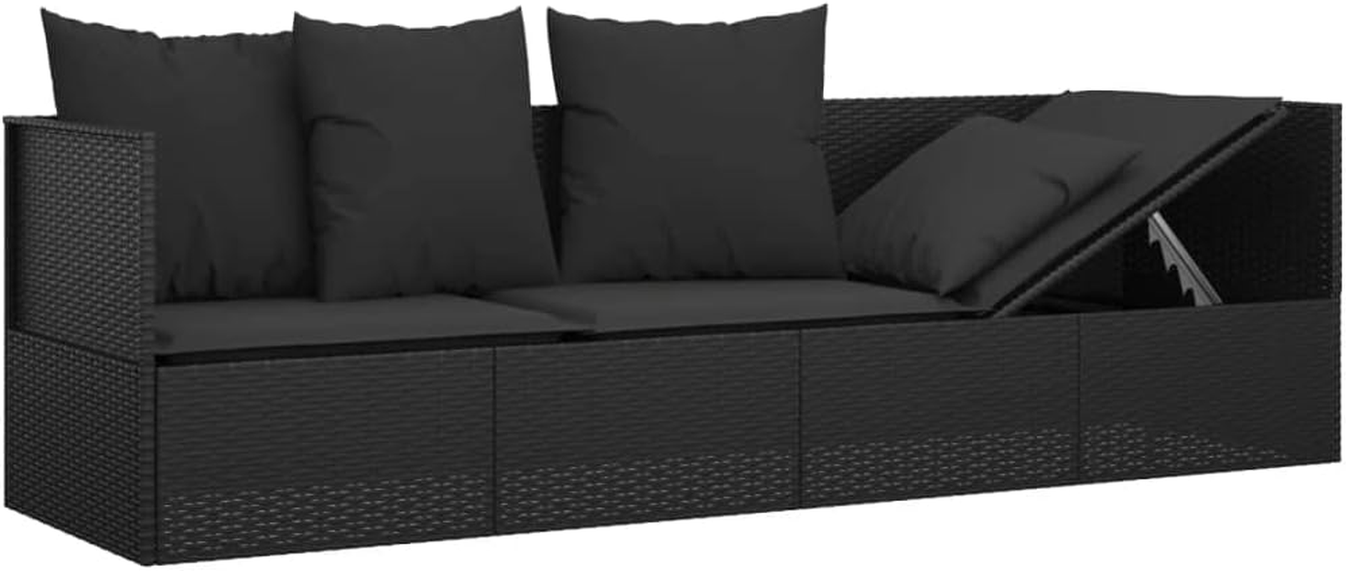 Vidaxl - Lounge Bed Outdoor with Cushions, Weather-Resistant Poly Rattan in Black, Adjustable Sides, Stylish & Comfortable image number 3
