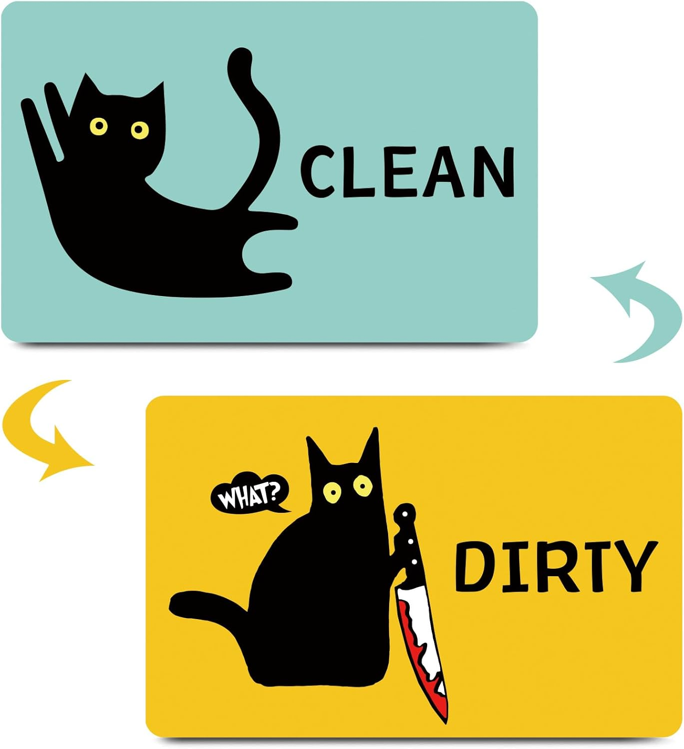 HSSPIRITZ Funny Cat Cute Cartoon Clean Dirty Dishwasher Magnet,Washing Machine Magnet Flip,Black Cat Kitchen Refrigerator Clean Dirty Sign,Double Sided Strong/Non Scratch(Black Cat) image number 2