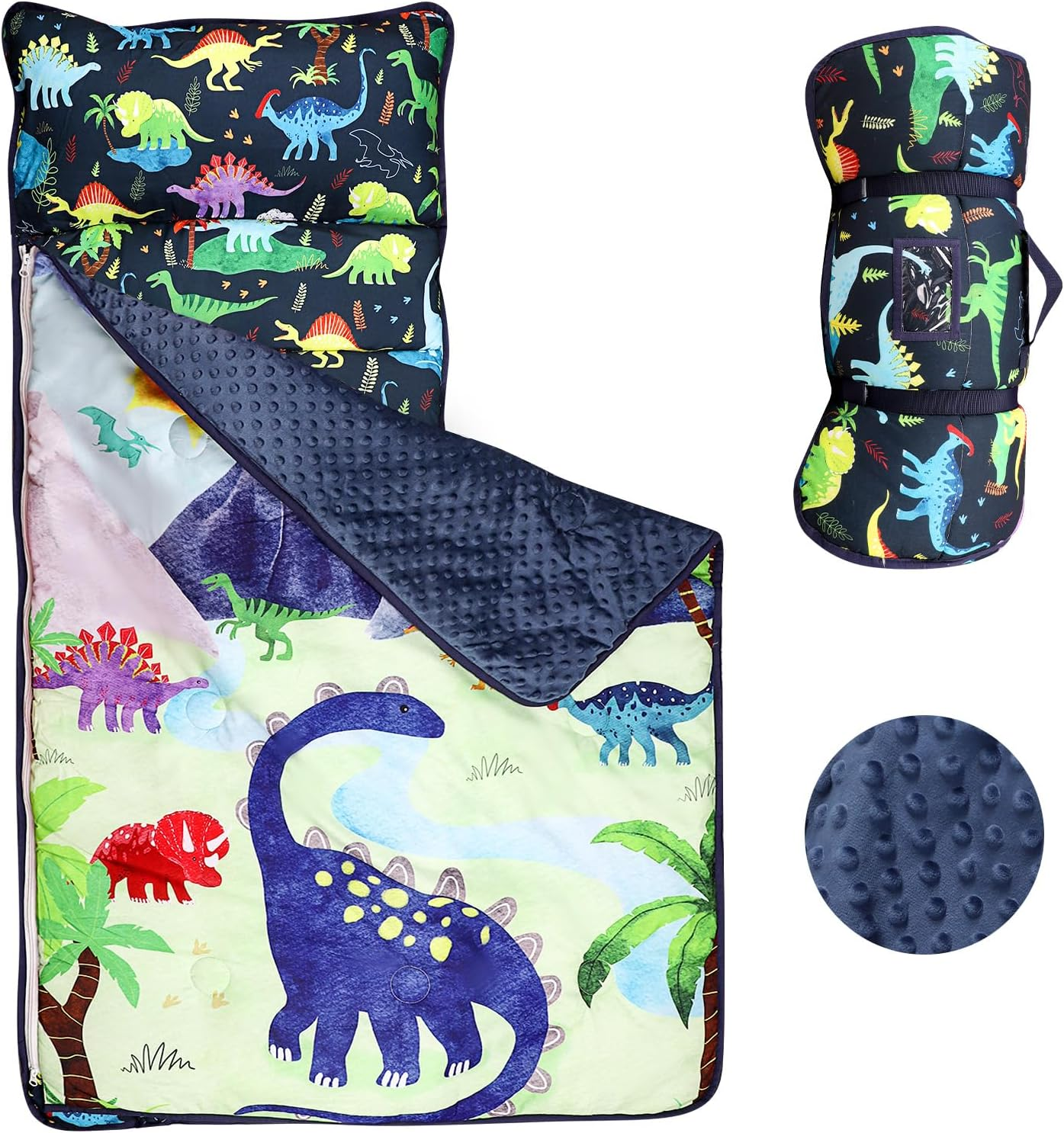 Toddler Nap Mat for Preschool, Thicken Kids Sleeping Mats with Removable Pillow and Blanket for Boys Girls, 140 X 60 Cm Extra Large Daycare Nap Mat(Dinosaur) image number 1
