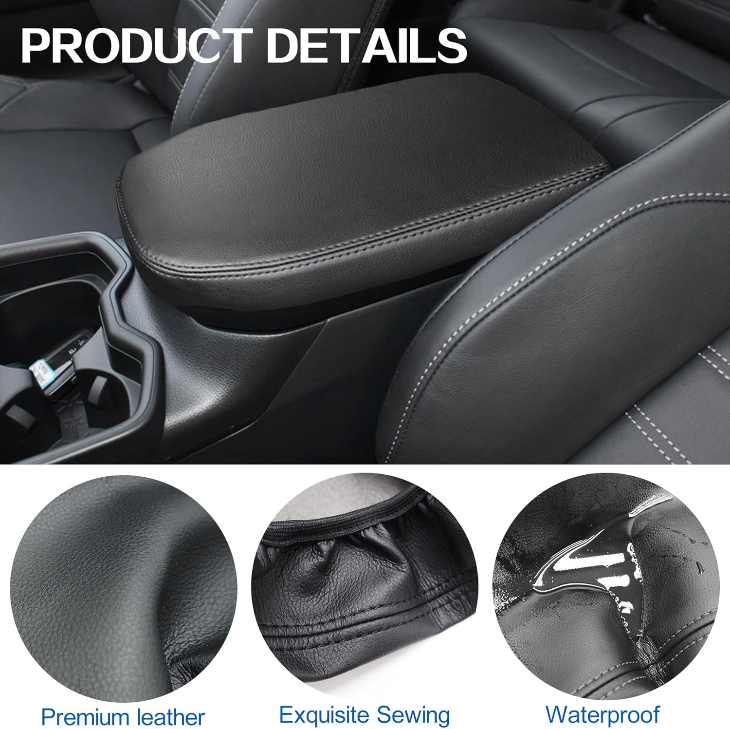 Center Console Cover for Toyota RAV4 2025-2019 Interior Accessories, Leather Car Armrest Cover with Towels, Middle Console Storage Box Pad Protector with Towels (Black) - Black image number 5