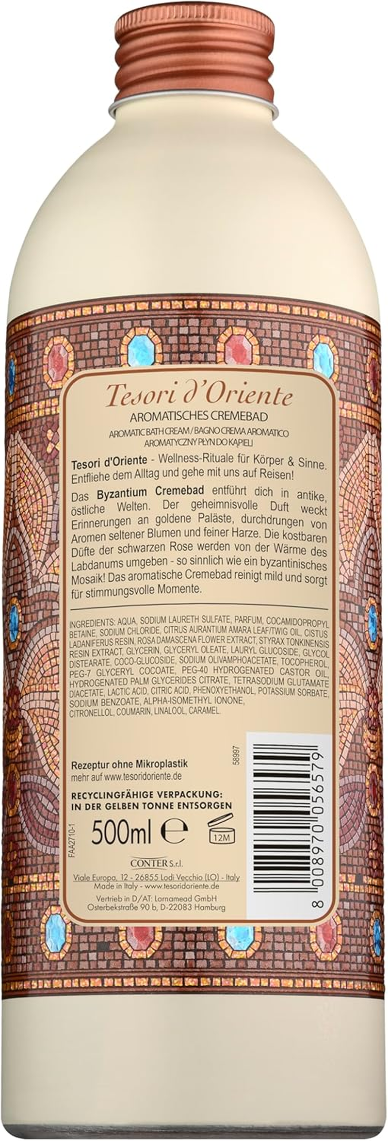 TESORI D'ORIENTE BYZANTIUM Ritual Cream Bath 500 Ml with Black Rose and Labdanum - Aromatic Cream Bath Takes You to Antique, Eastern Worlds image number 5