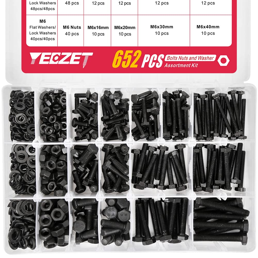 YEEZET 163 Set M4 M5 M6 Heavy Duty Bolts and Nuts Assortment Kit Alloy Steel Grade 8.8 Includes 13 Most Common Sizes image number 1