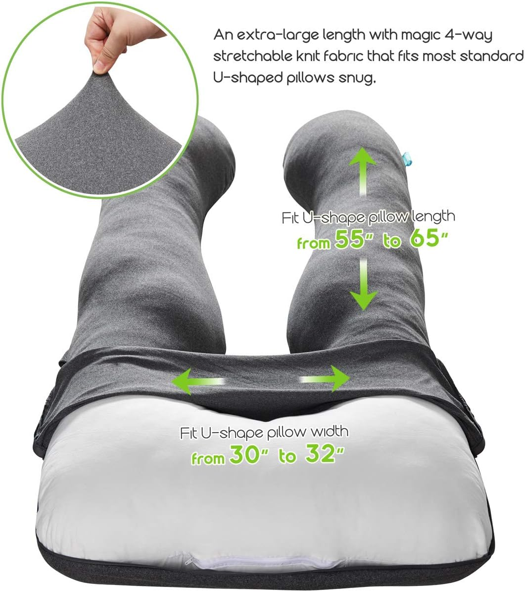 COSMOPLUS    U Shaped Full Body Pillow Case  for Maternity,Stretchy Cool Breathable Jersey Fabric, Provides Sleep and Pregnancy Support,Heather Grey image number 4