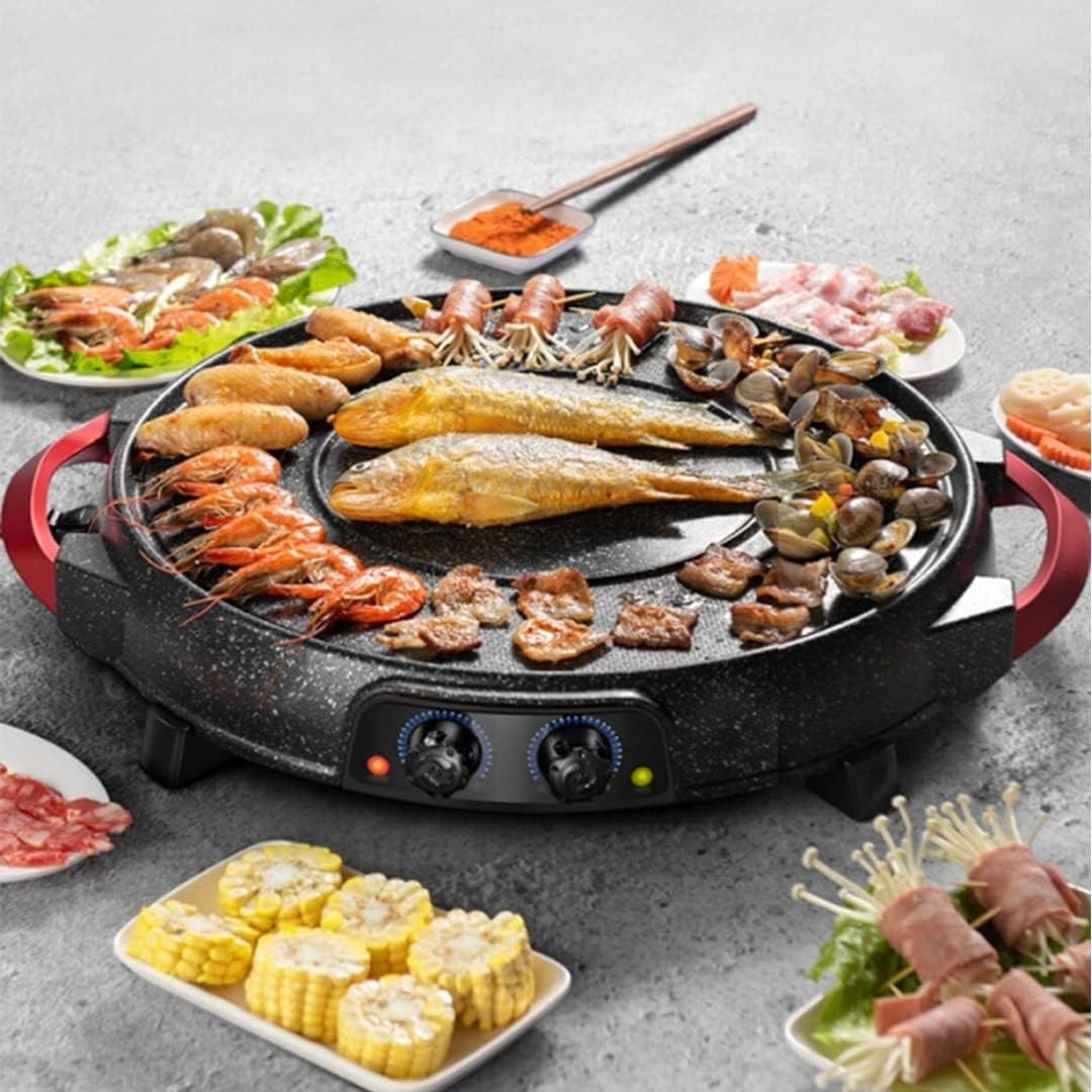 SOGA 2 in 1 Electric Stone Coated Teppanyaki Grill Plate Steamboat Hotpot image number 1