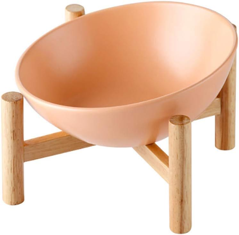 Dog Bowls and Dishes Orange Ceramic Pet Feed Bowl Cat Dog Bowls Tilted Elevated Raised Pet Bowl with Wood Stand Feeder for Dogs Cats 600Ml image number 3