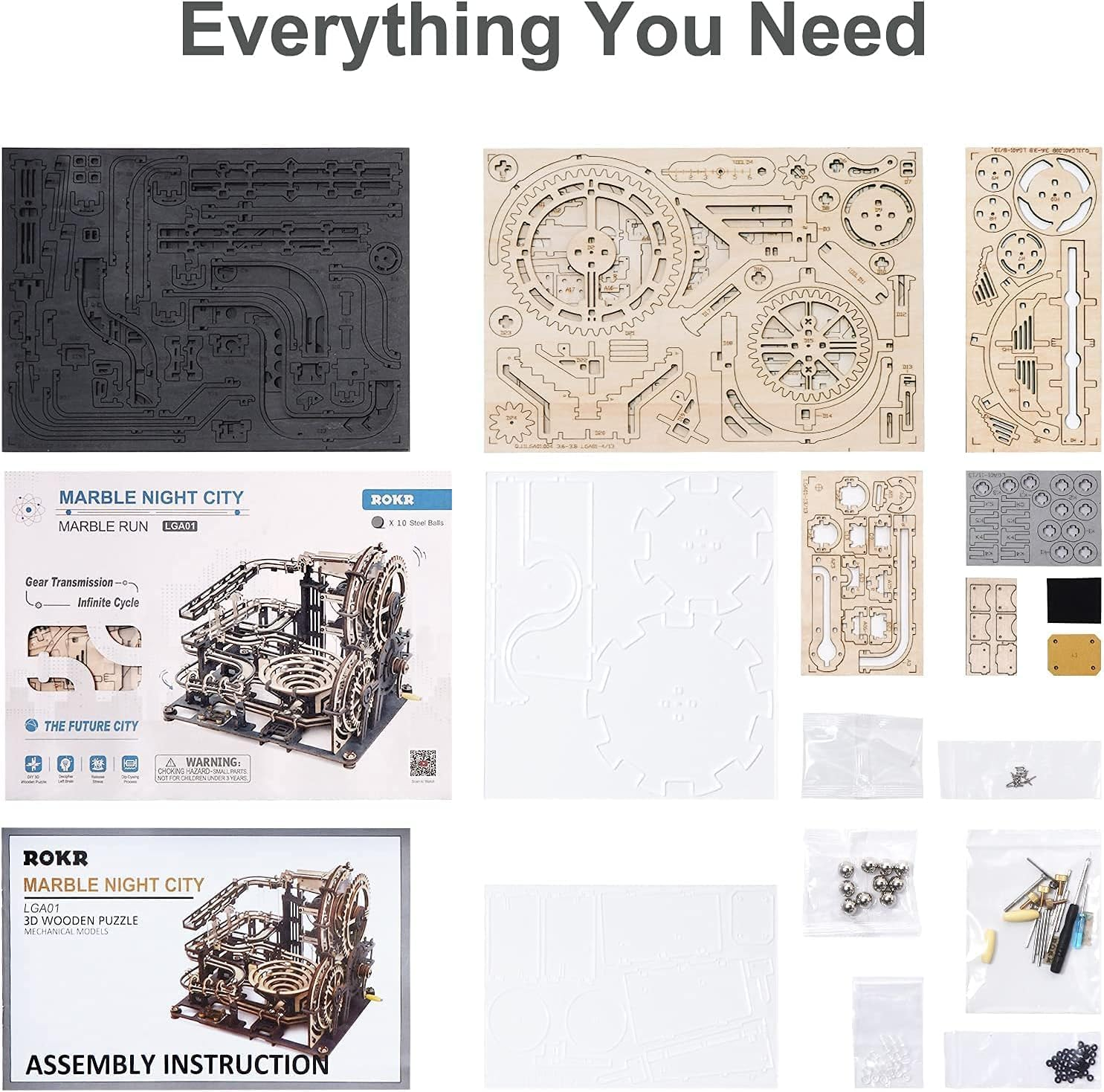 ROKR Marble Run 3D Wooden Puzzles Large Mechanical Model Kits for Adults Construction Set Gifts for Teens/Family (Marble Night City) image number 3