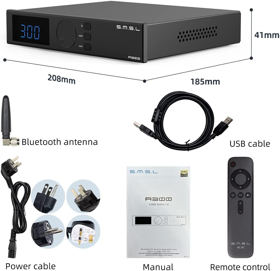 SMSL A300 Hifi Power Amplifier, Class D Integrated Amp SDB Sound Effects Hi-Res Audio Receiver, RCA, Bluetooth 5.0, USB Input, 165W X 2 THD+N 0.004% (With Remote Control) image number 3