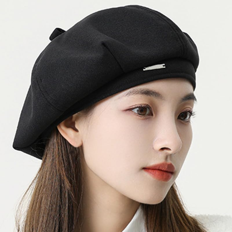 SHERCHPRY Women Beret Hat Black Soft Polyester 10.6 Inch Diameter Warm Beret for Party Casual Daily Wear Stylish Ladies Cap image number 3