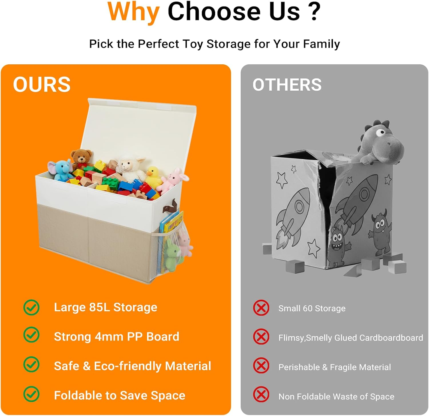 LIWEGHT Large Storage Box with Lid Collapsible Sturdy Baby Storage Rganizer Chest Bins Basket with Divider for Kids,Nursery,Bedroom,Boys, Girls,Playroom,63.5X33X40.6Cm(Beige&White) image number 2