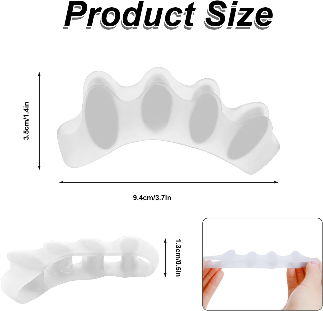 2 Pairs Soft Gel Toe Separators Bunion Corrector Toe Straightener Toe Spacers Big Toe Stretcher for Pain Relief (Black+White) image number 6