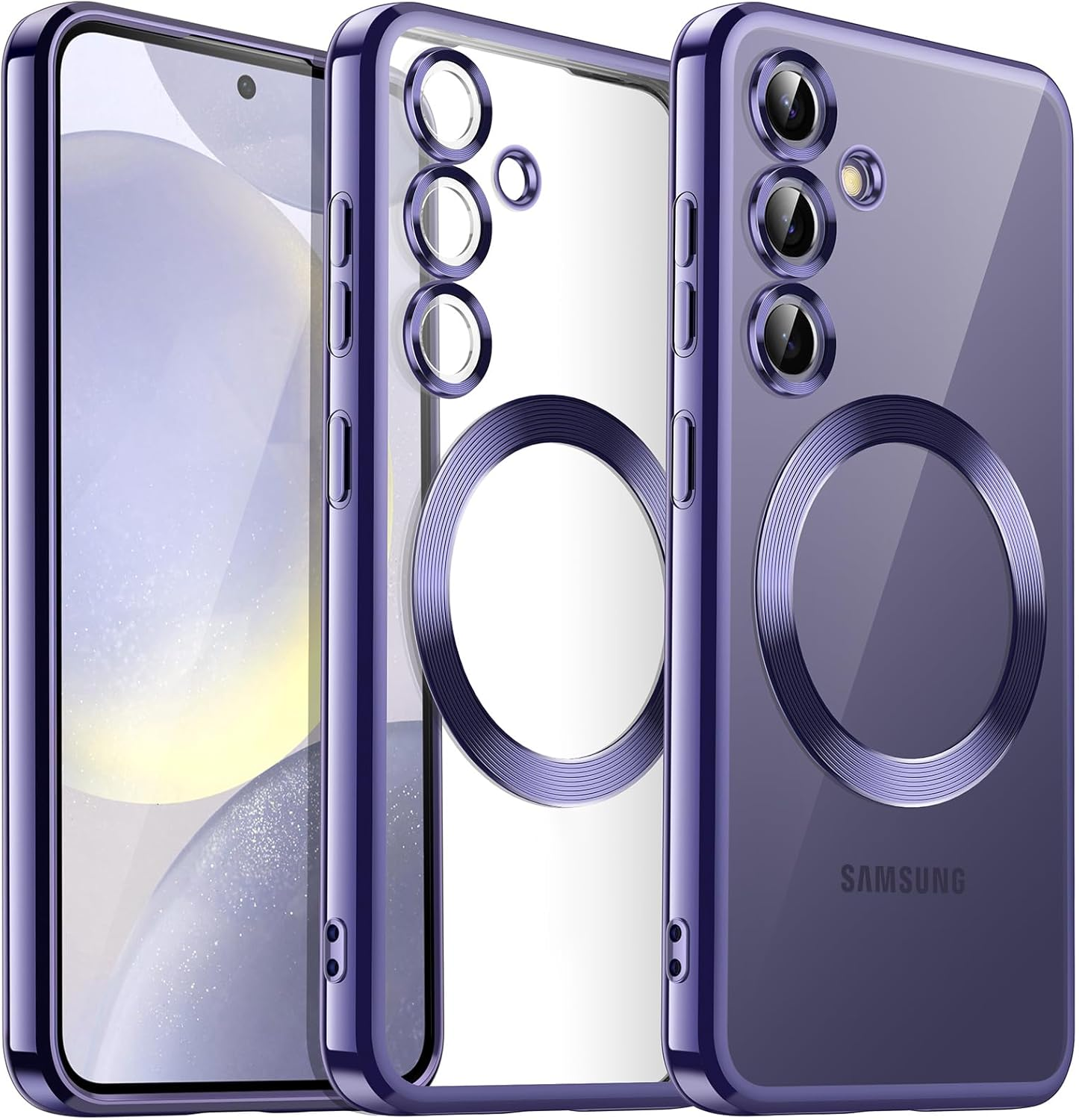 Jetech Soft Clear Case for Samsung Galaxy S24 6.2-Inch, Camera Lens Full Protection, Compatible with Magsafe Wireless Charging, Shockproof Electroplated TPU Phone Cover (Cobalt Violet)