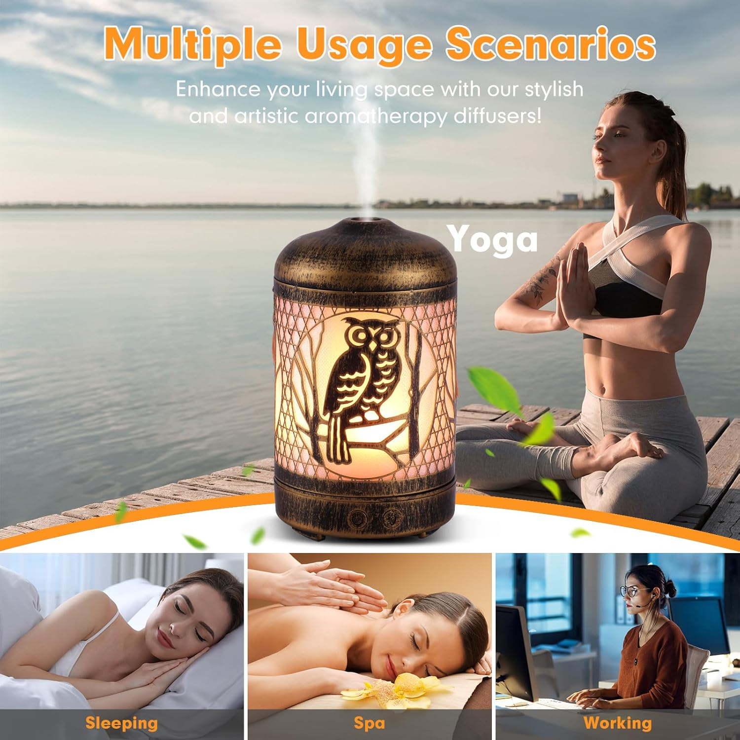 Owl Essential Oil Diffuser,Aromatherapy Diffuser Air Led Diffuser Infuser Aroma Diffuser Small Light Mini Diffuser Oil Machine Essential Oils for Diffusers for Home Large Room Office image number 5