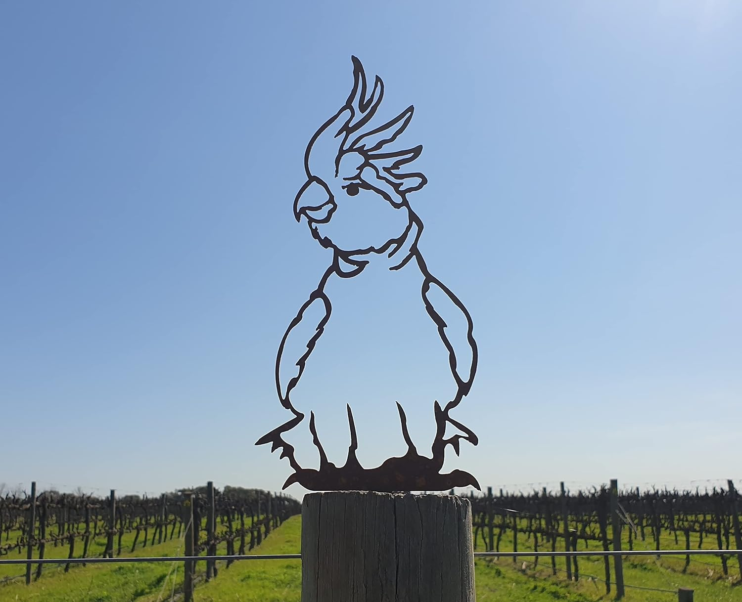 Cockatoo Post Topper - Australian Made Rusted Metal Garden Art