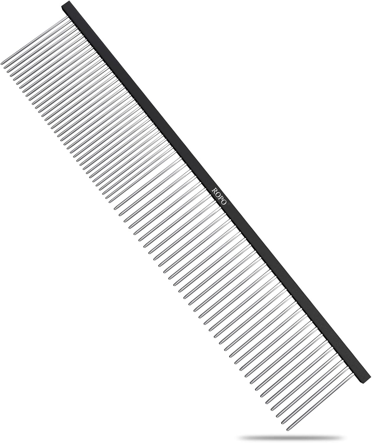 ROPO Pet Steel Combs Dog Cat Comb Tool for Removing Matted Fur - Pet Dematting Comb with Rounded Teeth and Non-Slip Grip Handle - Prevents Knots and Mats for Long and Short Haired Pets