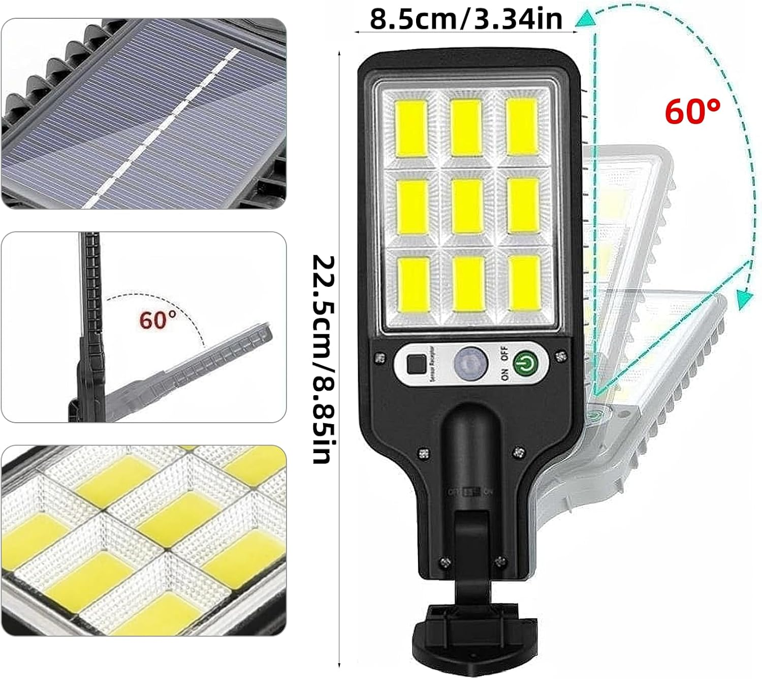 2 Pack Solar Street Lights Outdoor, 108 COB LED Motion Sensor Security Lights, 3 Lighting Modes, Wide-Angle Waterproof Solar Wall Lamp for Yard, Garden, Patio, Garage, Fence image number 6