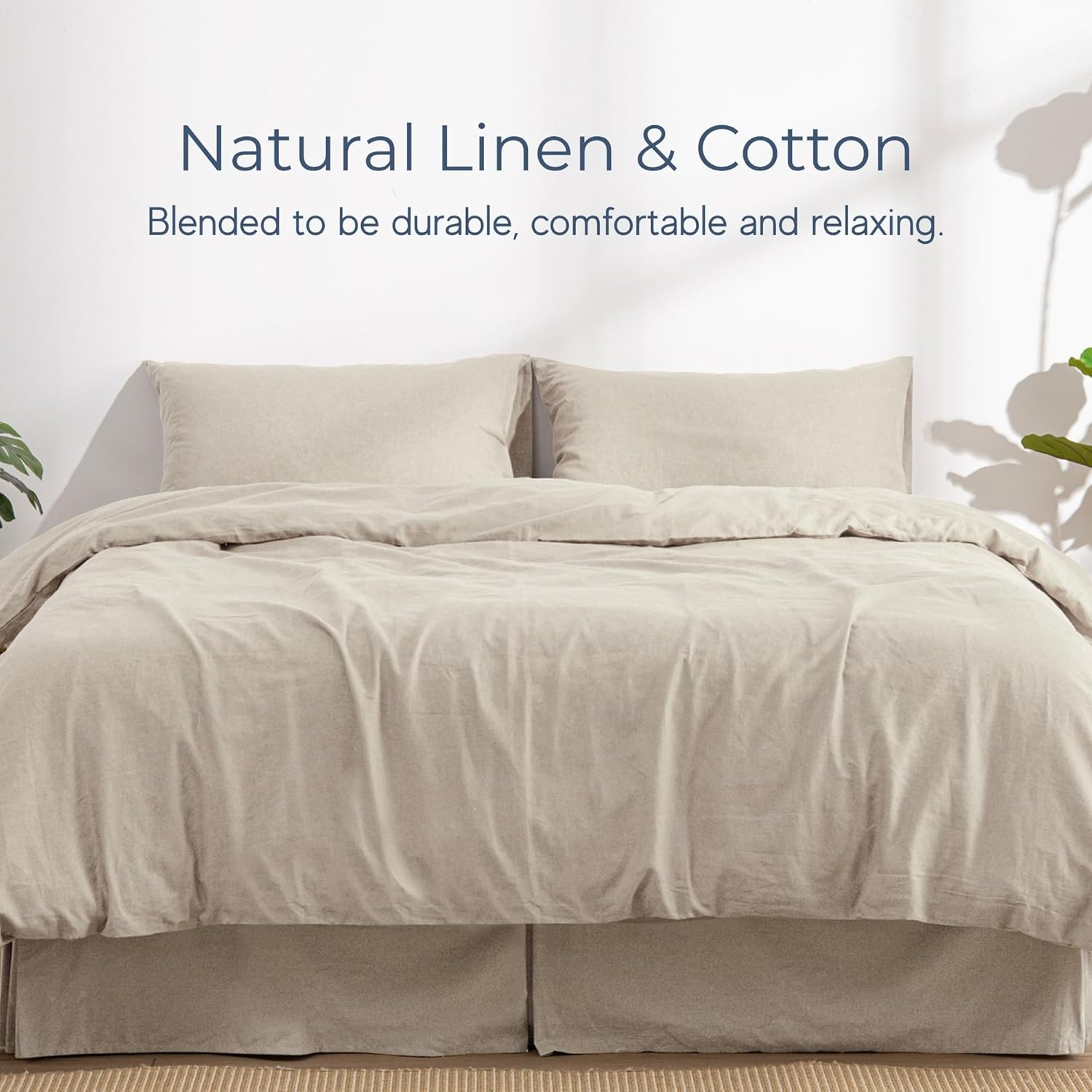 Dreamaker Linen Cotton Quilt Cover Set Super King Bed - Natural Fabric Durability Hypoallergenic Breathable Ultra Soft & Comfort Bedding Set All Season Doona Duvet Cover Set - Oatmeal (Super King) image number 1